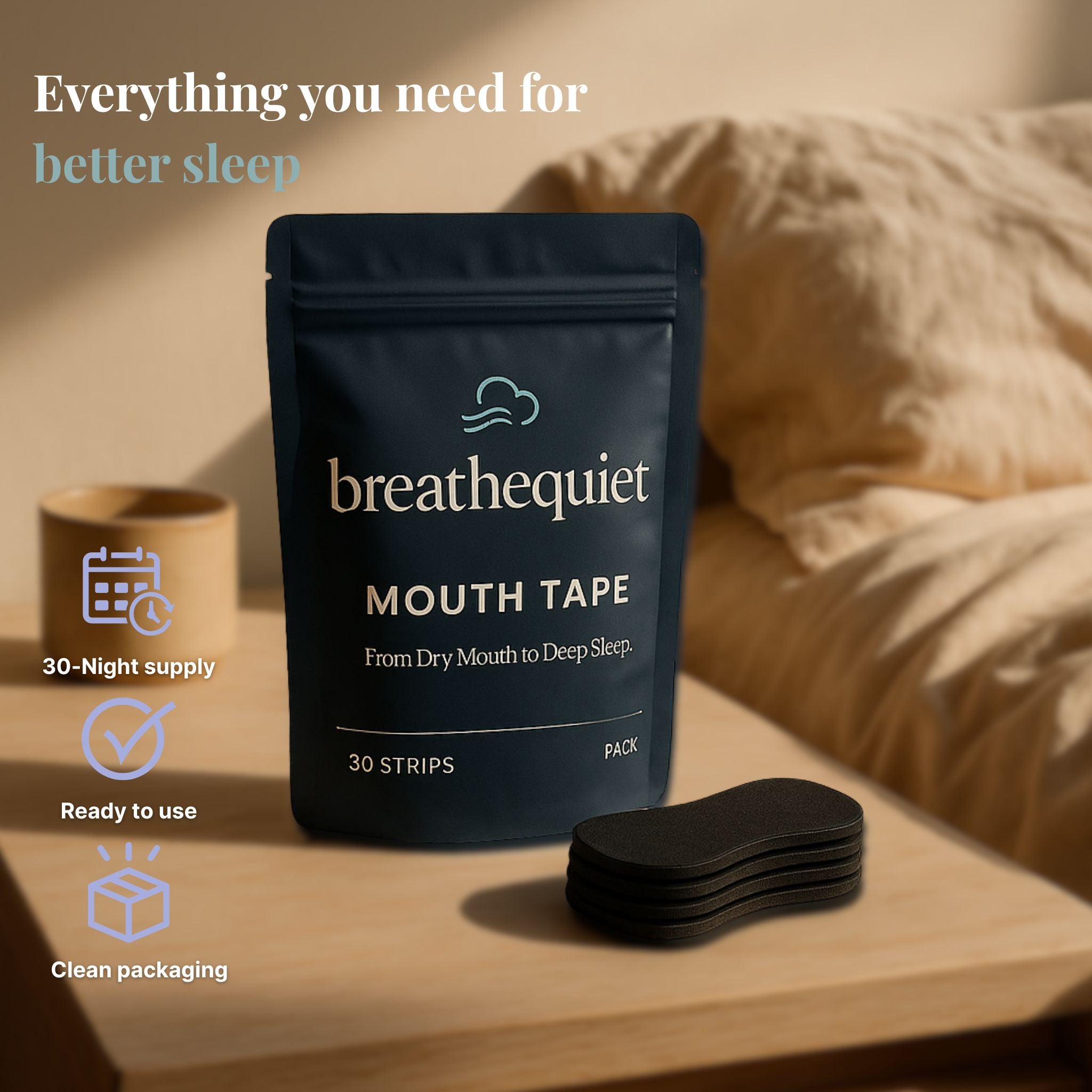 BreatheQuiet Mouth Tape - 30 Strips
